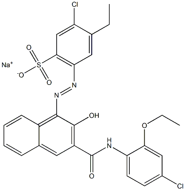 3-Chloro-4-ethyl-6-[[3-[[(4-chloro-2-ethoxyphenyl)amino]carbonyl]-2-hydroxy-1-naphtyl]azo]benzenesulfonic acid sodium salt Struktur