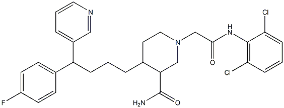 3-Aminocarbonyl-N-(2,6-dichlorophenyl)-4-[4-(4-fluorophenyl)-4-(3-pyridinyl)butyl]-1-piperidineacetamide Struktur