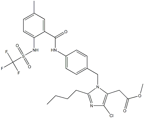 2-Butyl-4-chloro-1-[4-[2-(trifluoromethylsulfonylamino)-5-methylbenzoylamino]benzyl]-1H-imidazole-5-acetic acid methyl ester Struktur