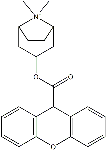 8,8-Dimethyl-3-[(9H-xanthen-9-ylcarbonyl)oxy]-8-azoniabicyclo[3.2.1]octane Struktur