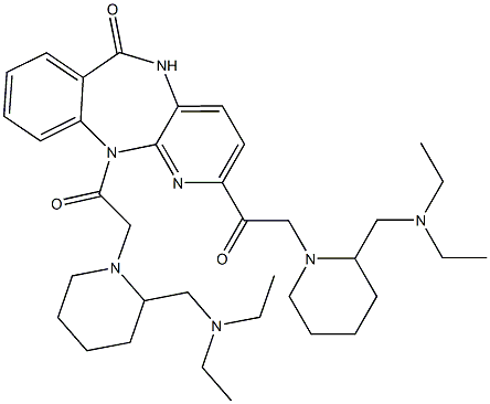 11,2-Bis[[2-(diethylaminomethyl)-1-piperidinyl]acetyl]-11H-pyrido[2,3-b][1,4]benzodiazepin-6(5H)-one Struktur