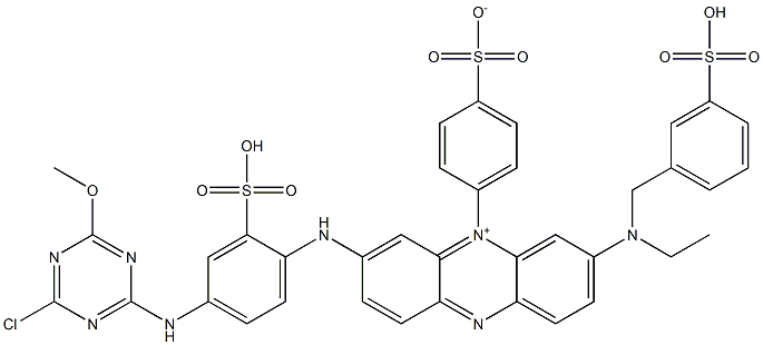 3-[[4-[(4-Chloro-6-methoxy-1,3,5-triazin-2-yl)amino]-2-sulfophenyl]amino]-7-[ethyl[(3-sulfophenyl)methyl]amino]-5-(4-sulfonatophenyl)phenazin-5-ium Struktur