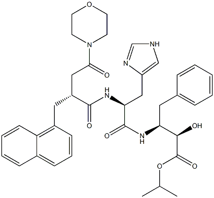 (2R,3S)-3-[N-[(2R)-3-(Morpholinocarbonyl)-2-[(naphthalen-1-yl)methyl]propionyl]-L-histidyl]amino-4-phenyl-2-hydroxybutanoic acid isopropyl ester Struktur