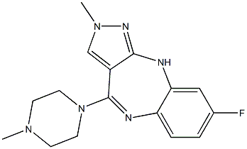 2-Methyl-4-(4-methylpiperazin-1-yl)-8-fluoro-2,10-dihydropyrazolo[3,4-b][1,5]benzodiazepine Struktur