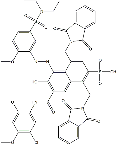 3-[(5-Chloro-2,4-dimethoxyphenyl)aminocarbonyl]-1-[5-[(diethylamino)sulfonyl]-2-methoxyphenylazo]-2-hydroxy-5,8-bis(phthalimidylmethyl)naphthalene-6-sulfonic acid Struktur