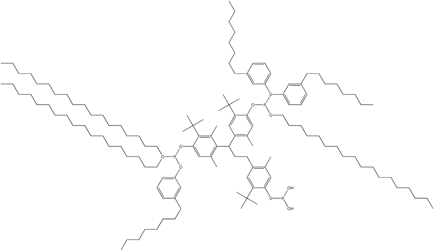 [3-Methyl-1,1,3-propanetriyltris(2-tert-butyl-5-methyl-4,1-phenyleneoxy)]tris(phosphonous acid)O,O',O'-Trioctadecyl O,O'',O''-tris(3-octylphenyl) ester Struktur