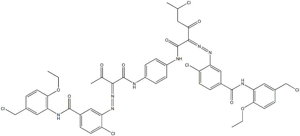 3,3'-[2-(1-Chloroethyl)-1,4-phenylenebis[iminocarbonyl(acetylmethylene)azo]]bis[N-[3-(chloromethyl)-6-ethoxyphenyl]-4-chlorobenzamide] Struktur