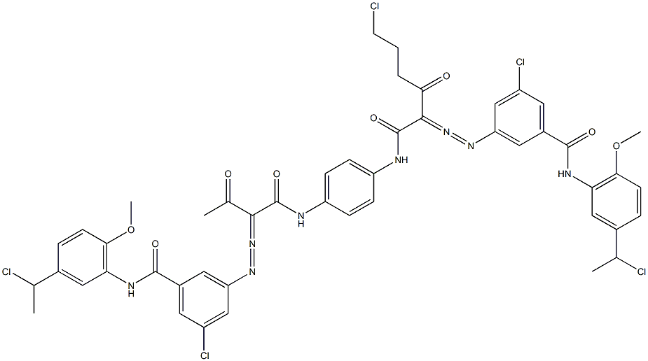 3,3'-[2-(2-Chloroethyl)-1,4-phenylenebis[iminocarbonyl(acetylmethylene)azo]]bis[N-[3-(1-chloroethyl)-6-methoxyphenyl]-5-chlorobenzamide] Struktur