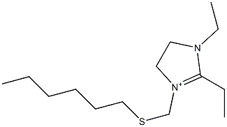 1,2-Diethyl-3-[(hexylthio)methyl]-4,5-dihydro-1H-imidazol-3-ium Struktur