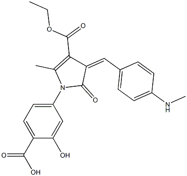 1-[3-Hydroxy-4-(hydroxycarbonyl)phenyl]-2-methyl-5-oxo-4-[4-(methylamino)benzylidene]-4,5-dihydro-1H-pyrrole-3-carboxylic acid ethyl ester Struktur