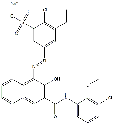 2-Chloro-3-ethyl-5-[[3-[[(3-chloro-2-methoxyphenyl)amino]carbonyl]-2-hydroxy-1-naphtyl]azo]benzenesulfonic acid sodium salt Struktur