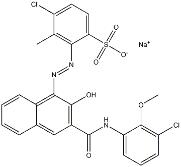 4-Chloro-3-methyl-2-[[3-[[(3-chloro-2-methoxyphenyl)amino]carbonyl]-2-hydroxy-1-naphtyl]azo]benzenesulfonic acid sodium salt Struktur