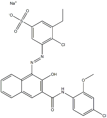 4-Chloro-3-ethyl-5-[[3-[[(4-chloro-2-methoxyphenyl)amino]carbonyl]-2-hydroxy-1-naphtyl]azo]benzenesulfonic acid sodium salt Struktur