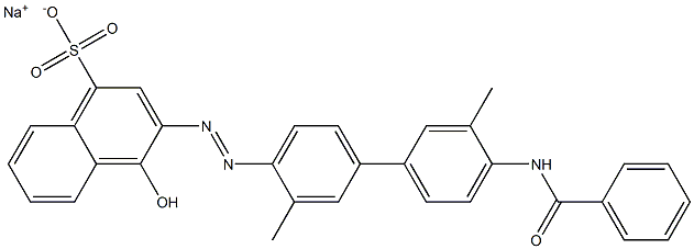 4-Hydroxy-3-[(4'-benzoylamino-3,3'-dimethyl-1,1'-biphenyl-4-yl)azo]naphthalene-1-sulfonic acid sodium salt Struktur