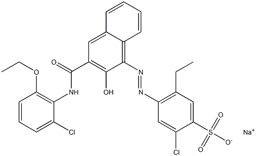 2-Chloro-5-ethyl-4-[[3-[[(2-chloro-6-ethoxyphenyl)amino]carbonyl]-2-hydroxy-1-naphtyl]azo]benzenesulfonic acid sodium salt Struktur