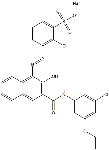 2-Chloro-6-methyl-3-[[3-[[(3-chloro-5-ethoxyphenyl)amino]carbonyl]-2-hydroxy-1-naphtyl]azo]benzenesulfonic acid sodium salt Struktur