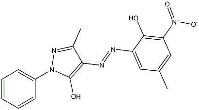 4-(2-Hydroxy-5-methyl-3-nitrophenylazo)-3-methyl-1-phenyl-1H-pyrazol-5-ol Struktur