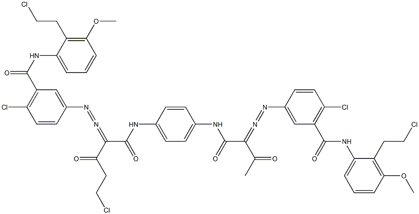 3,3'-[2-(Chloromethyl)-1,4-phenylenebis[iminocarbonyl(acetylmethylene)azo]]bis[N-[2-(2-chloroethyl)-3-methoxyphenyl]-6-chlorobenzamide] Struktur