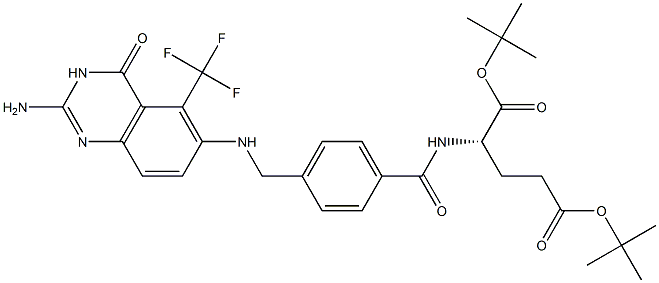 N-[4-[[(2-Amino-4-oxo-5-trifluoromethyl-3,4-dihydroquinazolin)-6-yl]aminomethyl]benzoyl]-L-glutamic acid ditert-butyl ester Struktur