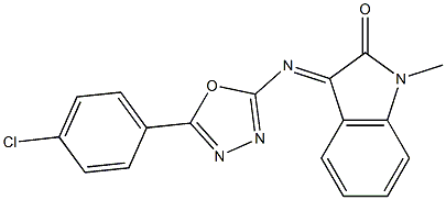 1-Methyl-3-[[5-(p-chlorophenyl)-1,3,4-oxadiazol-2-yl]imino]-2-indolinone Struktur