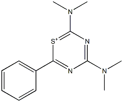 2,4-Bis(dimethylamino)-6-phenyl-1-thia-3,5-diaza-1,3,5-cyclohexatriene-1-ium Struktur