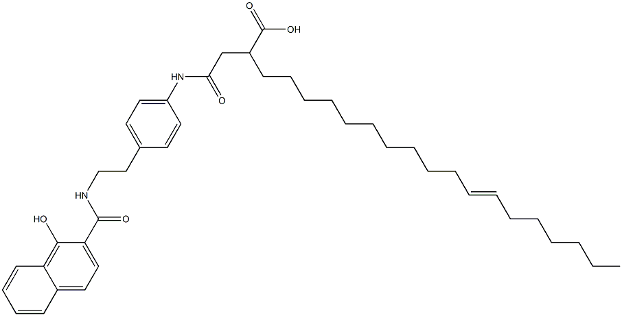 2-[[4-[2-[(1-Hydroxy-2-naphtyl)carbonylamino]ethyl]phenyl]aminocarbonylmethyl]-13-icosenoic acid Struktur