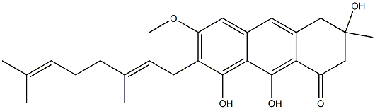 5,6,7,8-Tetrahydro-6-methyl-3-methoxy-1,6,9-trihydroxy-2-[(2E)-3,7-dimethylocta-2,6-dien-1-yl]anthracen-8-one Struktur