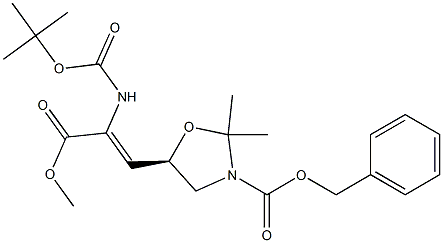 3-[(5R)-3-(Benzyloxycarbonyl)-2,2-dimethyloxazolidin-5-yl]-2-(tert-butyloxycarbonylamino)propenoic acid methyl ester Struktur