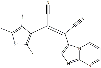 (Z)-2-(2-Methylimidazo[1,2-a]pyrimidin-3-yl)-3-(2,3,5-trimethylthiophen-4-yl)-2-butenedinitrile Struktur