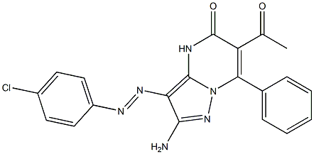 2-Amino-3-(4-chlorophenylazo)-6-acetyl-7-phenylpyrazolo[1,5-a]pyrimidin-5(4H)-one Struktur