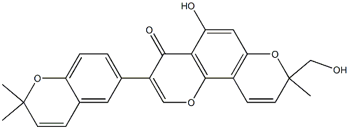 9-Hydroxy-2-methyl-2-(hydroxymethyl)-7-(2,2-dimethyl-2H-1-benzopyran-6-yl)-1,5-dioxaphenanthren-8(2H)-one Struktur