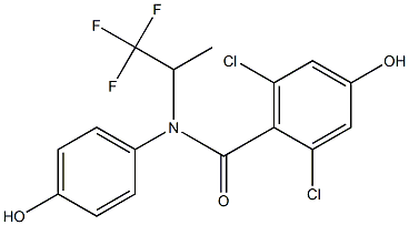 2,6-Dichloro-4-hydroxy-N-(4-hydroxyphenyl)-N-(2,2,2-trifluoro-1-methylethyl)benzamide Struktur