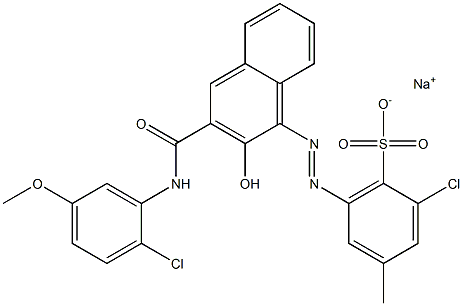 2-Chloro-4-methyl-6-[[3-[[(2-chloro-5-methoxyphenyl)amino]carbonyl]-2-hydroxy-1-naphtyl]azo]benzenesulfonic acid sodium salt Struktur