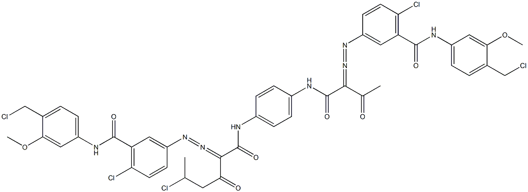 3,3'-[2-(1-Chloroethyl)-1,4-phenylenebis[iminocarbonyl(acetylmethylene)azo]]bis[N-[4-(chloromethyl)-3-methoxyphenyl]-6-chlorobenzamide] Struktur