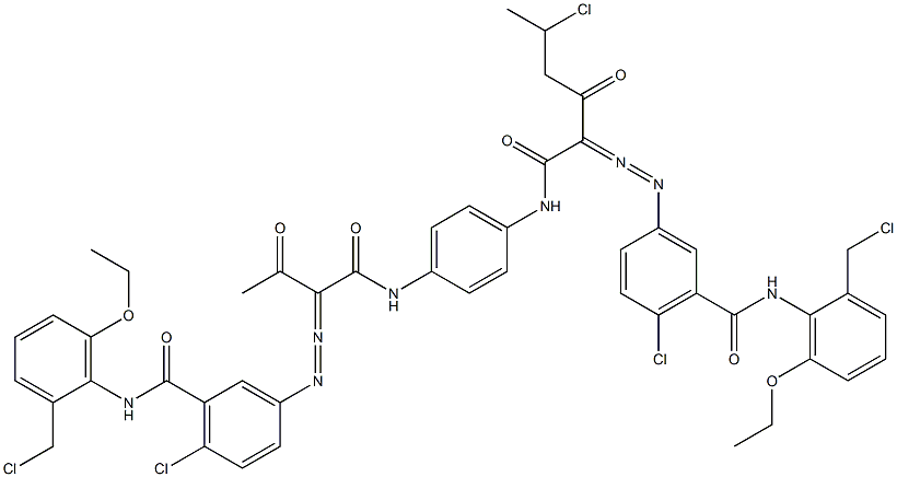 3,3'-[2-(1-Chloroethyl)-1,4-phenylenebis[iminocarbonyl(acetylmethylene)azo]]bis[N-[2-(chloromethyl)-6-ethoxyphenyl]-6-chlorobenzamide] Struktur