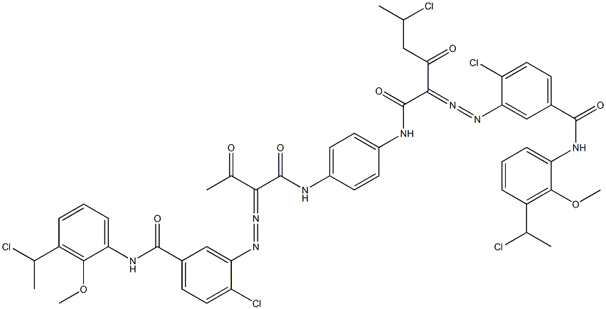 3,3'-[2-(1-Chloroethyl)-1,4-phenylenebis[iminocarbonyl(acetylmethylene)azo]]bis[N-[3-(1-chloroethyl)-2-methoxyphenyl]-4-chlorobenzamide] Struktur