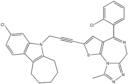 4-(2-Chlorophenyl)-9-methyl-2-[3-[(3-chloro-5,6,7,8,9,10-hexahydrocyclohept[b]indol)-5-yl]-1-propynyl]-6H-thieno[3,2-f][1,2,4]triazolo[4,3-a][1,4]diazepine Struktur