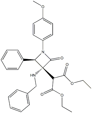 2-[(3R,4R)-3-(Benzylamino)-1-(4-methoxyphenyl)-2-oxo-4-phenylazetidin-3-yl]malonic acid diethyl ester Struktur