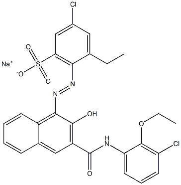 3-Chloro-5-ethyl-6-[[3-[[(3-chloro-2-ethoxyphenyl)amino]carbonyl]-2-hydroxy-1-naphtyl]azo]benzenesulfonic acid sodium salt Struktur