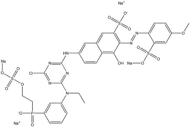 1-Hydroxy-2-[2-(sodiosulfo)-4-methoxyphenylazo]-6-[[6-[ethyl[3-[[2-(sodiosulfooxy)ethyl]phosphonyl]phenyl]amino]-4-chloro-1,3,5-triazin-2-yl]amino]naphthalene-3-sulfonic acid sodium salt Struktur