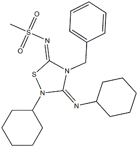 2-Cyclohexyl-3-cyclohexylimino-4-benzyl-5-methylsulfonylimino-1,2,4-thiadiazolidine Struktur