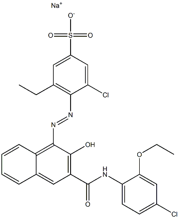 3-Chloro-5-ethyl-4-[[3-[[(4-chloro-2-ethoxyphenyl)amino]carbonyl]-2-hydroxy-1-naphtyl]azo]benzenesulfonic acid sodium salt Struktur