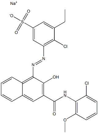 4-Chloro-3-ethyl-5-[[3-[[(2-chloro-6-methoxyphenyl)amino]carbonyl]-2-hydroxy-1-naphtyl]azo]benzenesulfonic acid sodium salt Struktur