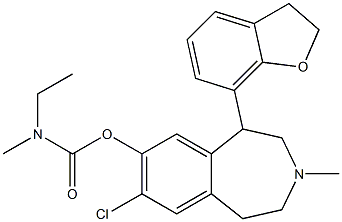 Ethyl(methyl)carbamic acid [(7-chloro-3-methyl-1-(2,3-dihydrobenzofuran-7-yl)-2,3,4,5-tetrahydro-1H-3-benzazepin)-8-yl] ester Struktur