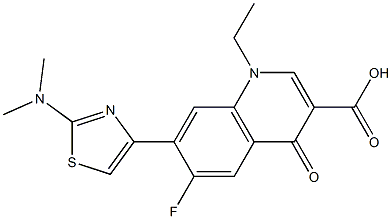 1,4-Dihydro-1-ethyl-4-oxo-6-fluoro-7-[2-(dimethylamino)thiazol-4-yl]quinoline-3-carboxylic acid Struktur