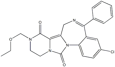 3-Chloro-9-ethoxymethyl-10,11-dihydro-5-phenyl-12H-6,9,11a,12a-tetraazadibenz[a,e]azulene-8,12(7H)-dione Struktur