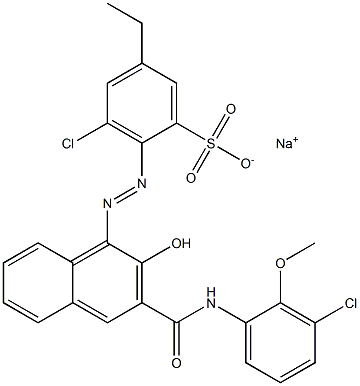 3-Chloro-5-ethyl-2-[[3-[[(3-chloro-2-methoxyphenyl)amino]carbonyl]-2-hydroxy-1-naphtyl]azo]benzenesulfonic acid sodium salt Struktur