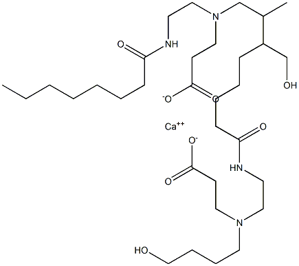 Bis[3-[N-(4-hydroxybutyl)-N-[2-(octanoylamino)ethyl]amino]propionic acid]calcium salt Struktur