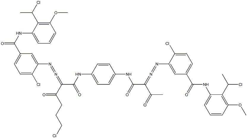 3,3'-[2-(2-Chloroethyl)-1,4-phenylenebis[iminocarbonyl(acetylmethylene)azo]]bis[N-[2-(1-chloroethyl)-3-methoxyphenyl]-4-chlorobenzamide] Struktur