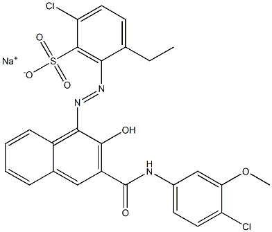 2-Chloro-5-ethyl-6-[[3-[[(4-chloro-3-methoxyphenyl)amino]carbonyl]-2-hydroxy-1-naphtyl]azo]benzenesulfonic acid sodium salt Struktur